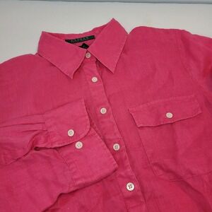 Lauren‎ Ralph Lauren 100% Linen Womens Small Tunic Top Pink Popover Shirt Blouse